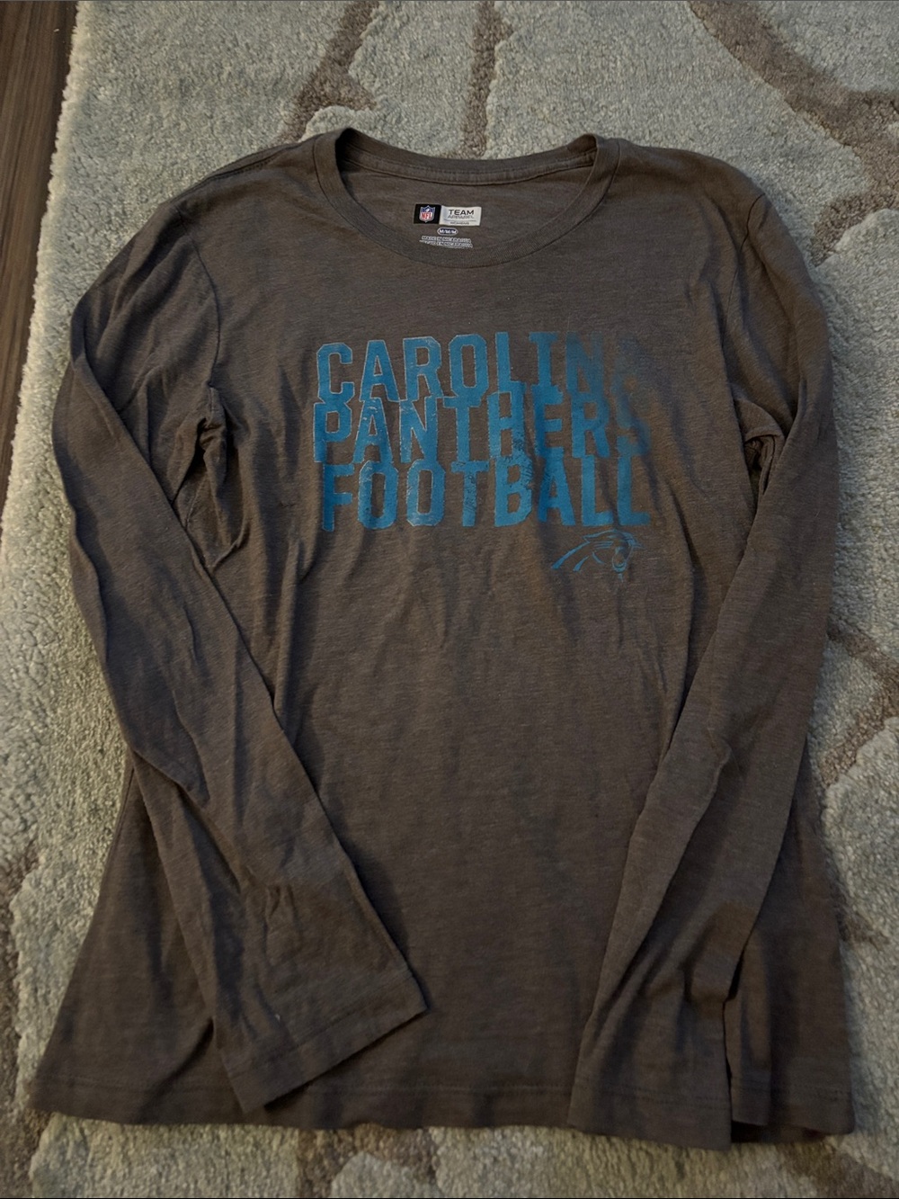 Carolina Panthers Long Sleeve Crewneck Tee - Grey with Blue Logo